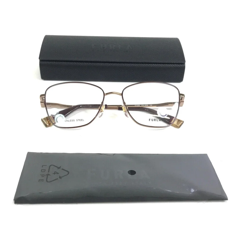 Furla Eyeglasses Frames VFU588 COL.0K99 Brown Gold Butterfly Wire Rim 53-16-135